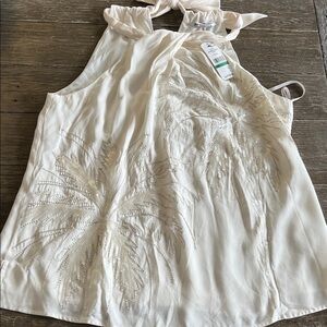 Embroidered Halter Tank Top in Ivory